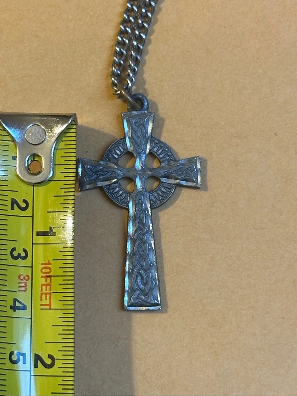 Celtic Cross Pendant Necklace Antique Silver Tone - Men's Accessory